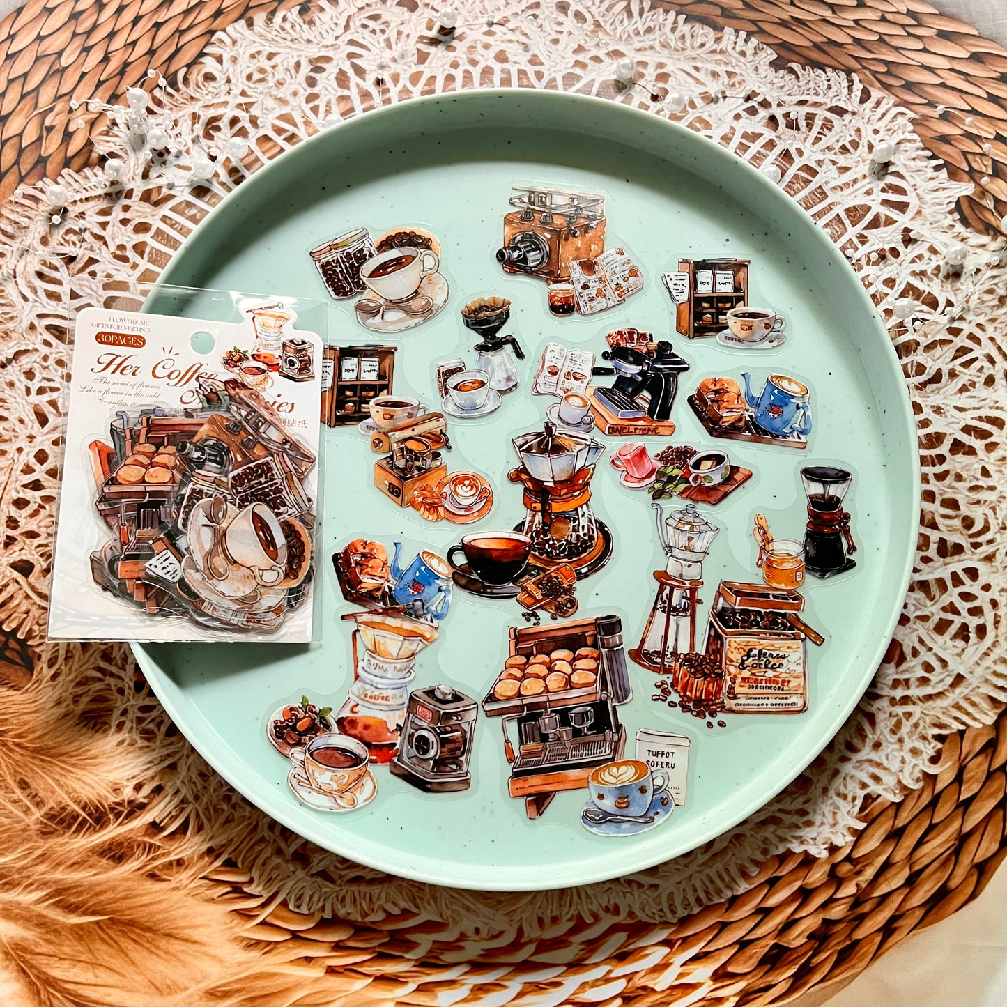 30 Pcs Her Coffee Memory Series Vintage Character Coffee Stickers