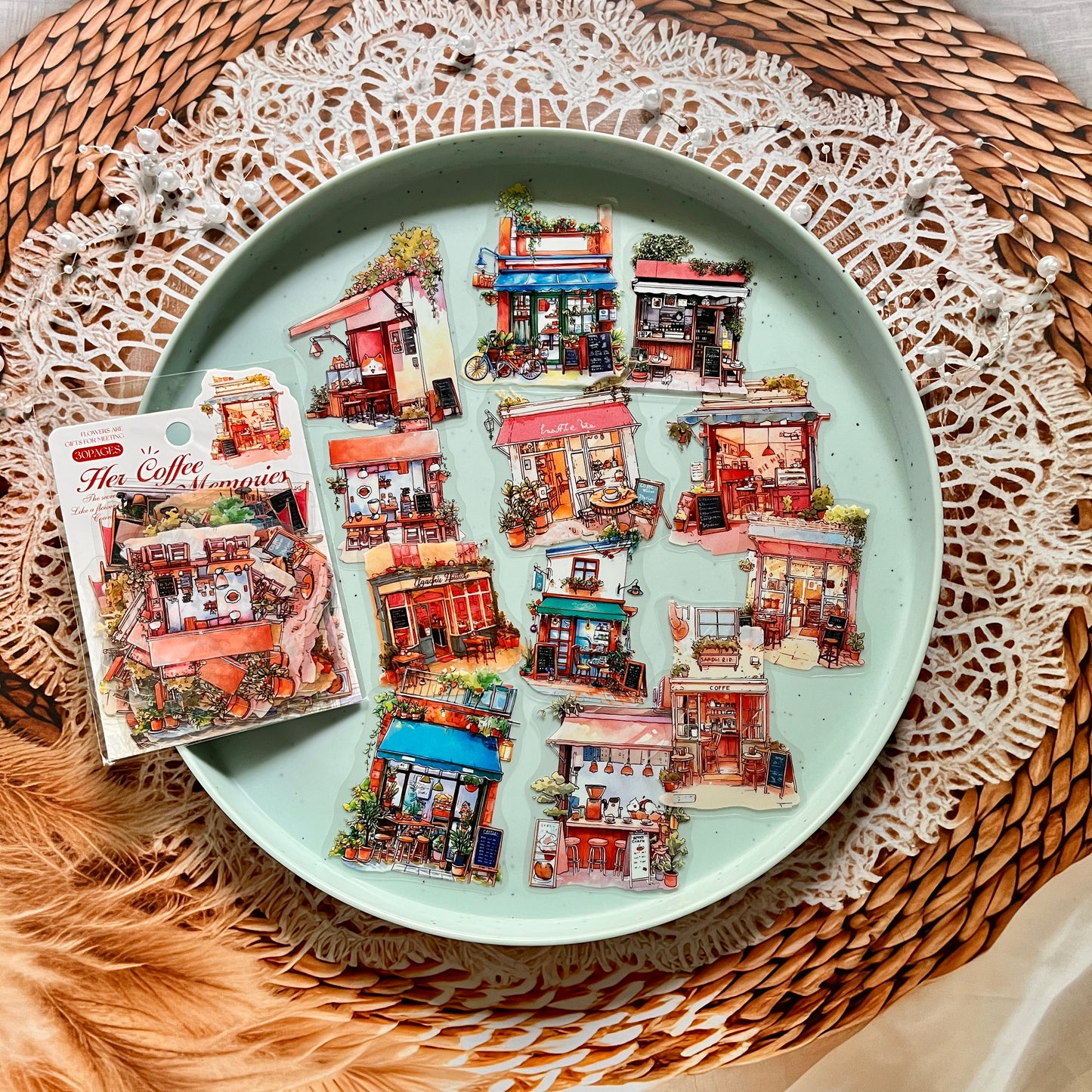 30 Pcs Her Coffee Memory Series Vintage Character Coffee Stickers