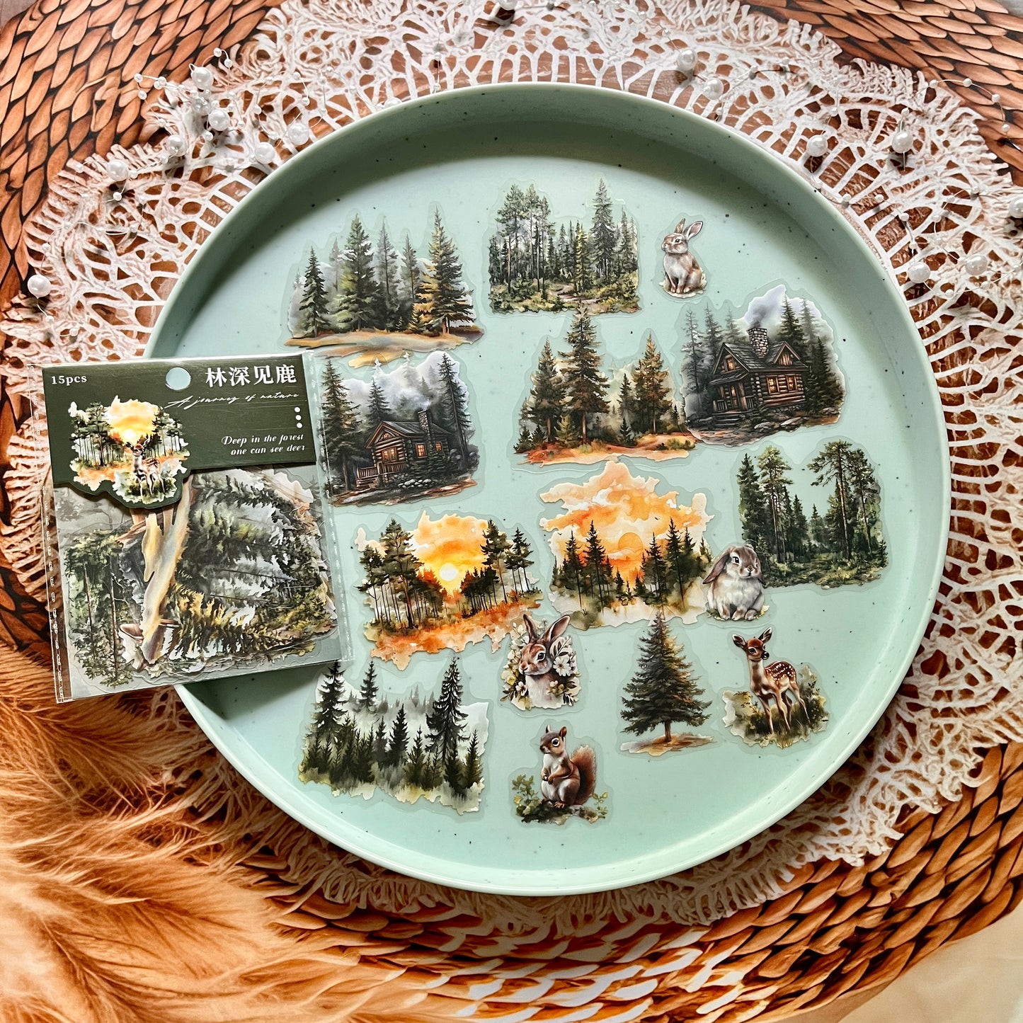 15 Pcs Nature Journey Series Vintage Forest Pet Sticker Pack
