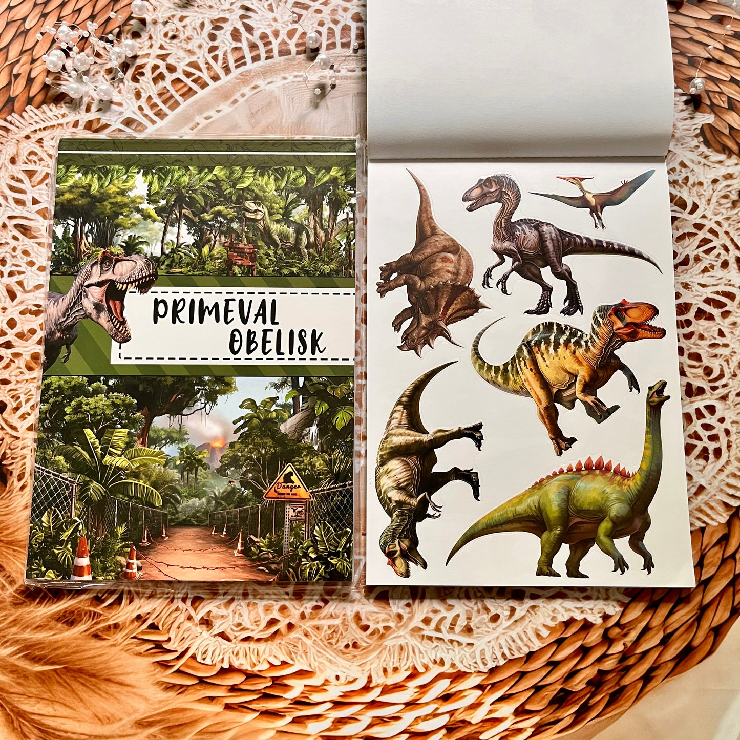 20 Sheets Primitive Dinosaur European and American Style Characters Sticker Books