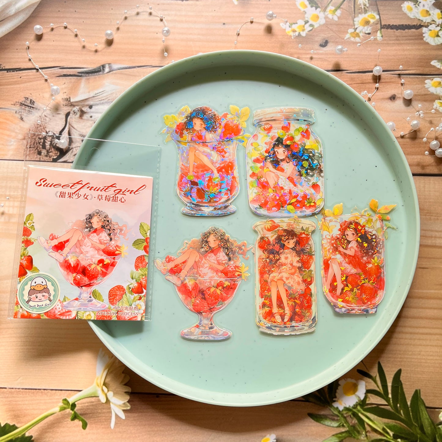 5 Pcs Sweet Fruit Girl Series Kawaii Character Landscaping PET Sticker