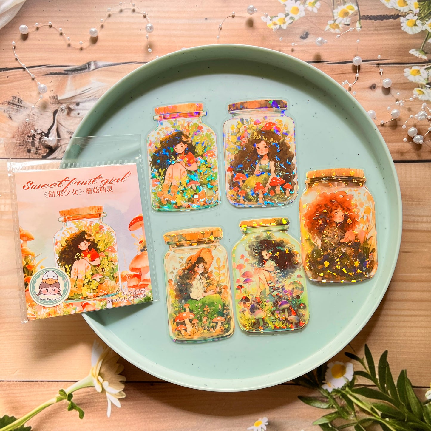 5 Pcs Sweet Fruit Girl Series Kawaii Character Landscaping PET Sticker