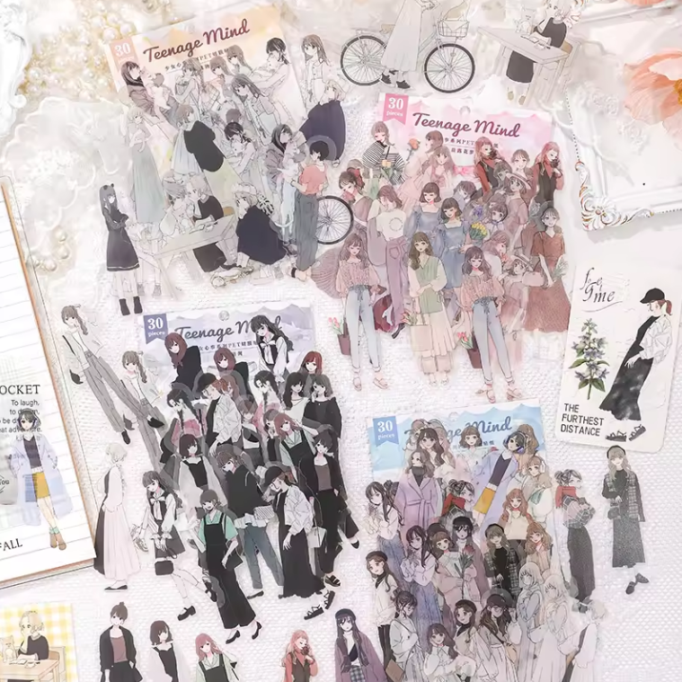 30 Pcs Beautiful Girl Series Literature Style Decoration Stickers Pack