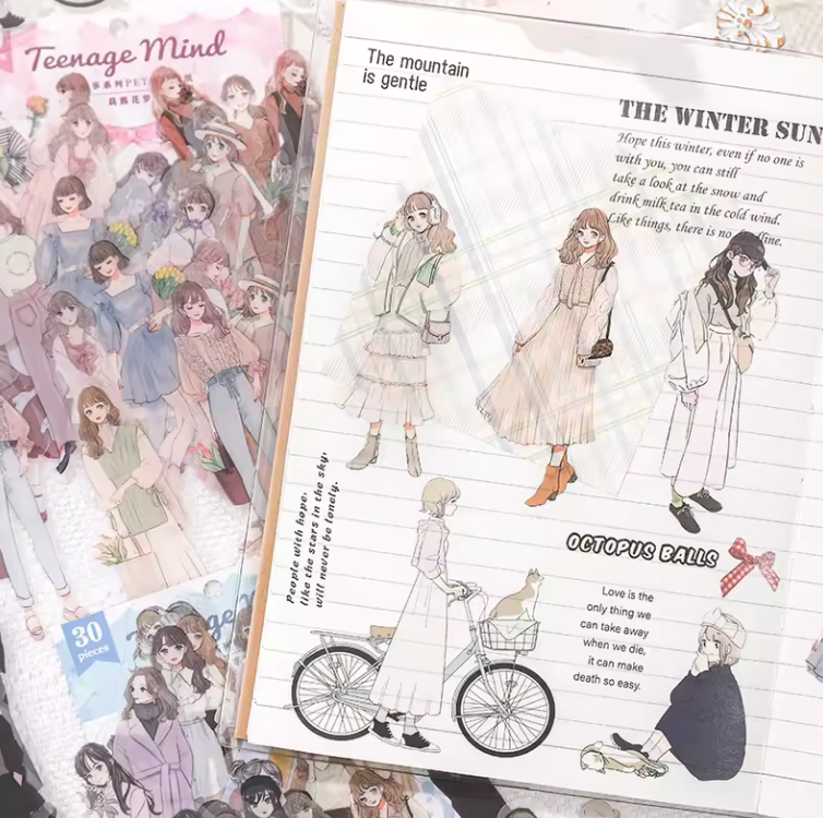30 Pcs Beautiful Girl Series Literature Style Decoration Stickers Pack