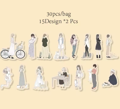 30 Pcs Beautiful Girl Series Literature Style Decoration Stickers Pack