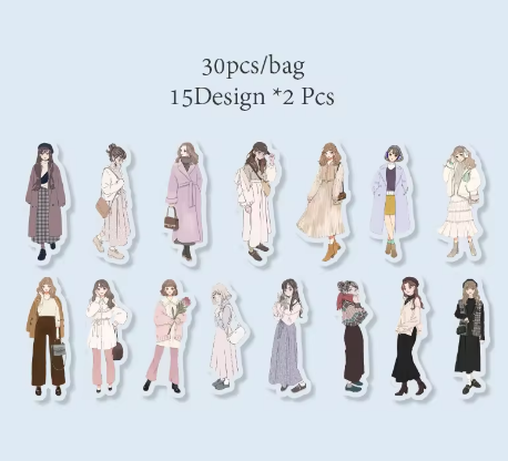 30 Pcs Beautiful Girl Series Literature Style Decoration Stickers Pack