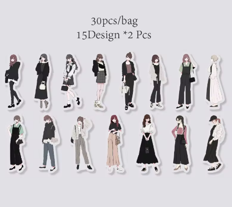30 Pcs Beautiful Girl Series Literature Style Decoration Stickers Pack