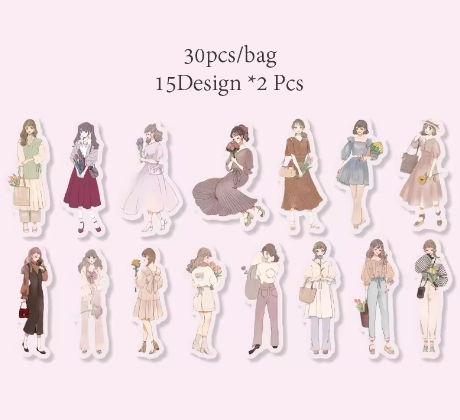 30 Pcs Beautiful Girl Series Literature Style Decoration Stickers Pack