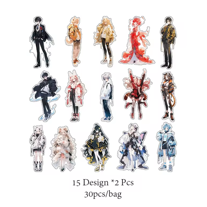 30 Pcs Anime Girl and Boy Series Kawaii Decoration Stickers Pack for journal
