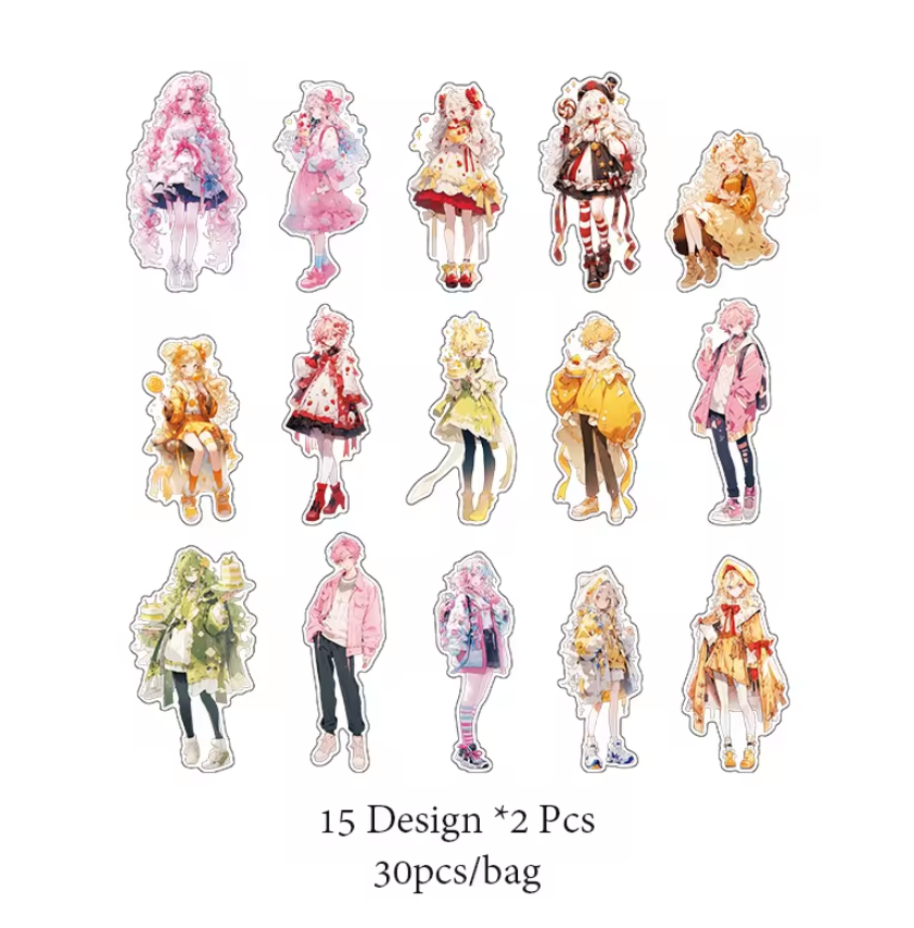 30 Pcs Anime Girl and Boy Series Kawaii Decoration Stickers Pack for journal