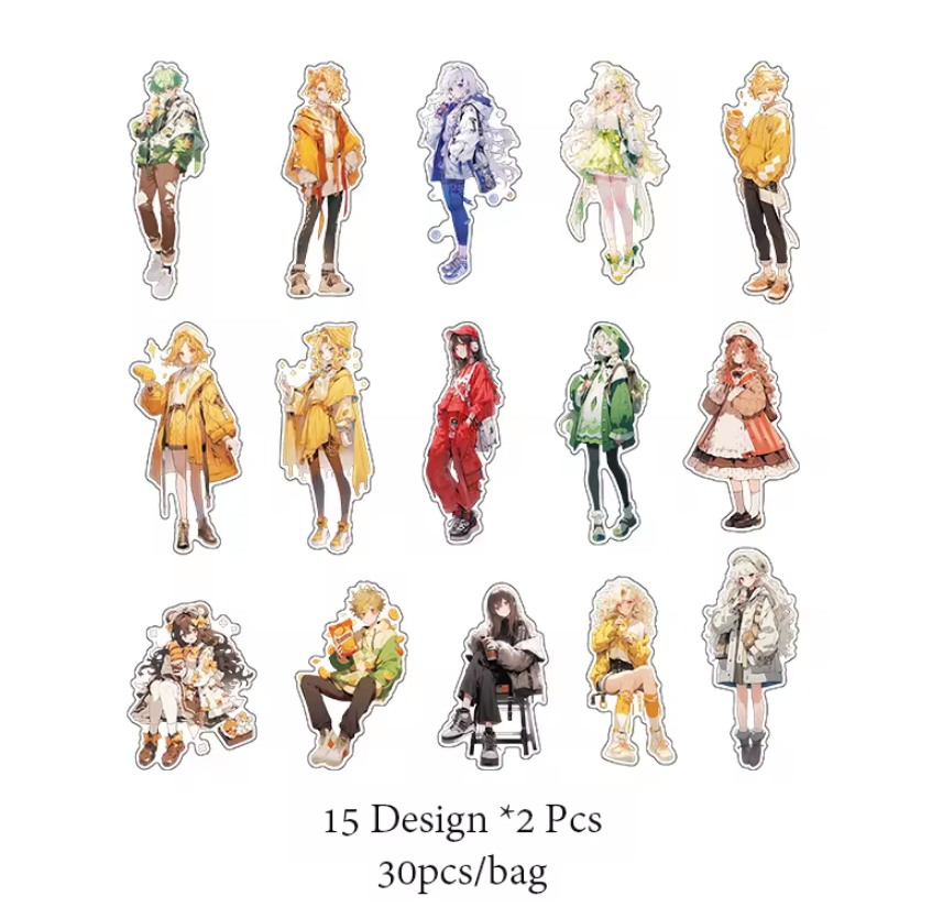 30 Pcs Anime Girl and Boy Series Kawaii Decoration Stickers Pack for journal