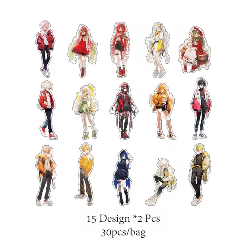 30 Pcs Anime Girl and Boy Series Kawaii Decoration Stickers Pack for journal
