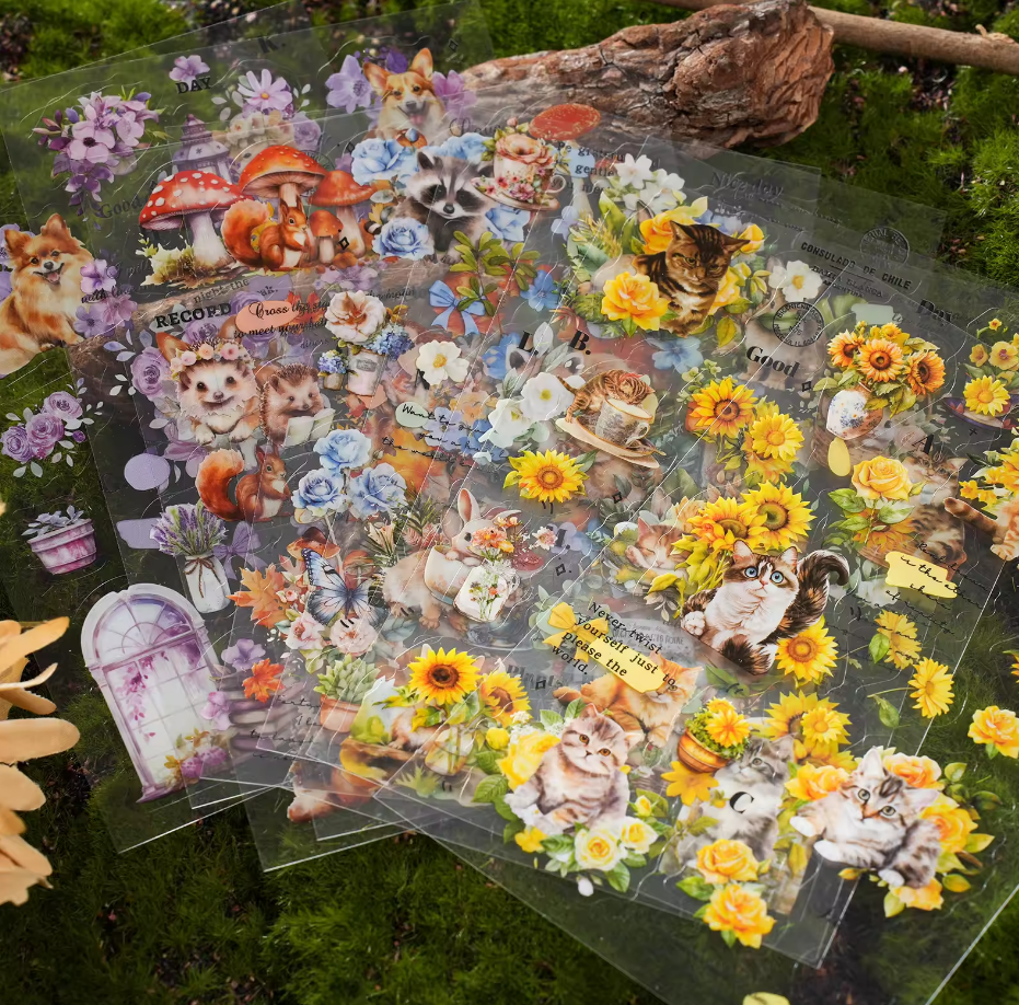2pieces/pack Cute Pet Garden Series Retro PET Sticker pack