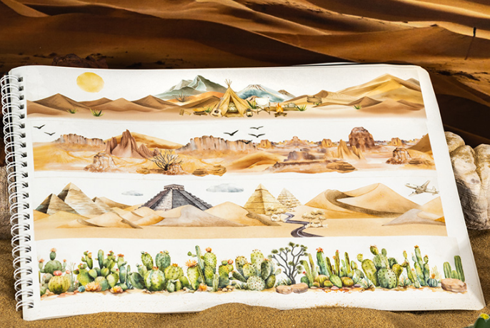50mm*200cm Desert Trip Series Vintage Cactus Desert Camel Landscaping PET tape