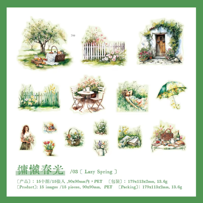 15 Pcs Farewell To The Afternoon Series Vintage Flower Character Landscaping stickers