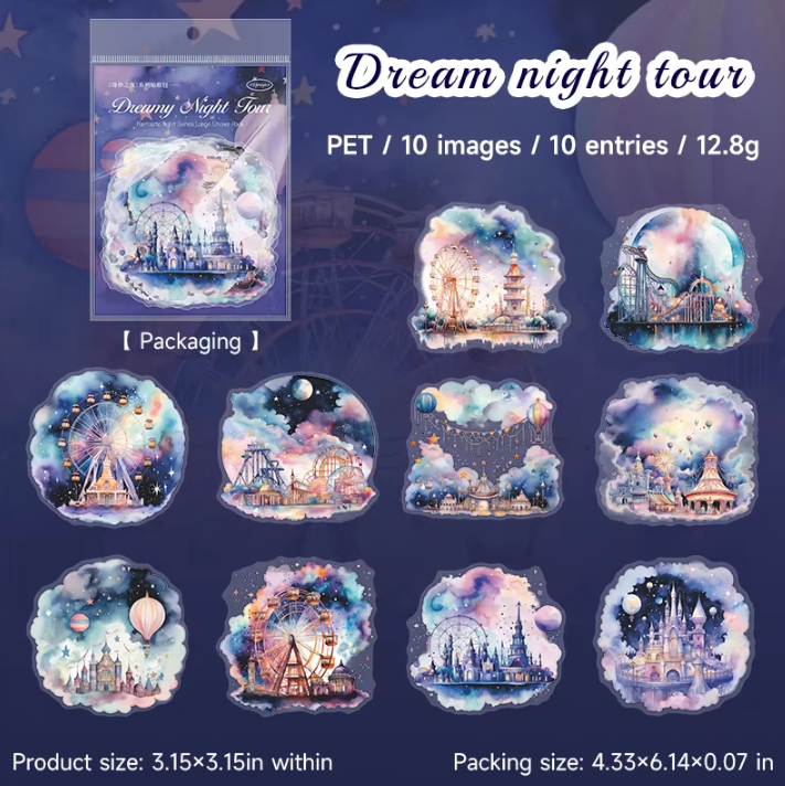 10 Pcs Large Size Wonderful Night Series Sticker Pack