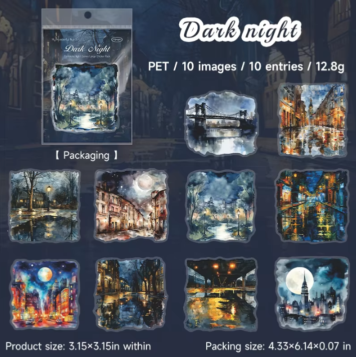 10 Pcs Large Size Wonderful Night Series Sticker Pack