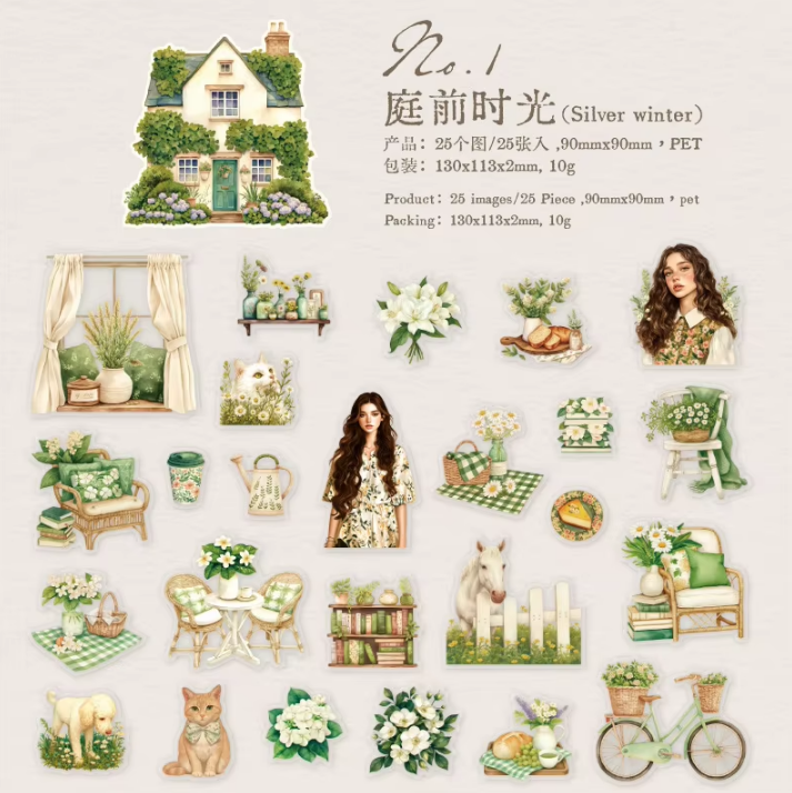 25 Pcs Warm Sunshine Series Vintage Plant Flower Character Landscape stickers