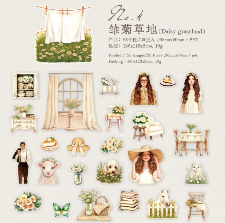 25 Pcs Warm Sunshine Series Vintage Plant Flower Character Landscape stickers