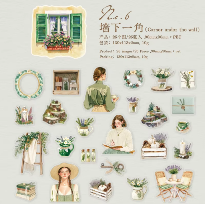 25 Pcs Warm Sunshine Series Vintage Plant Flower Character Landscape stickers