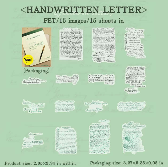 15pcs English Manuscript Mottled Letters Series Vintage Stickers