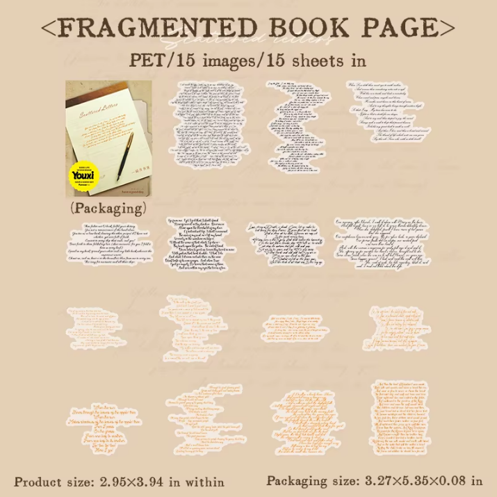 15pcs English Manuscript Mottled Letters Series Vintage Stickers