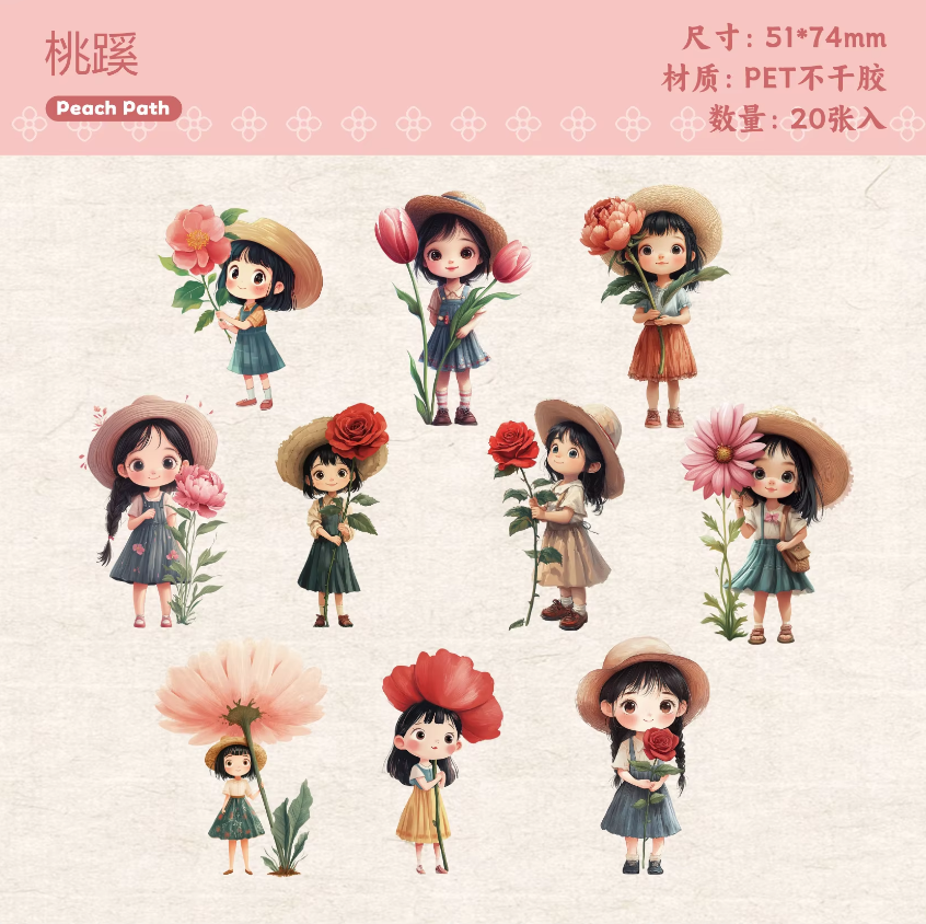 20 Pcs Hibiscus Series Fairy Tale Cute Girl Stickers