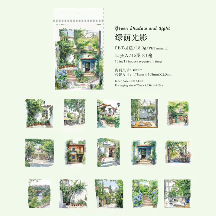 15pcs City Color Series Urban Landscaping Stickers