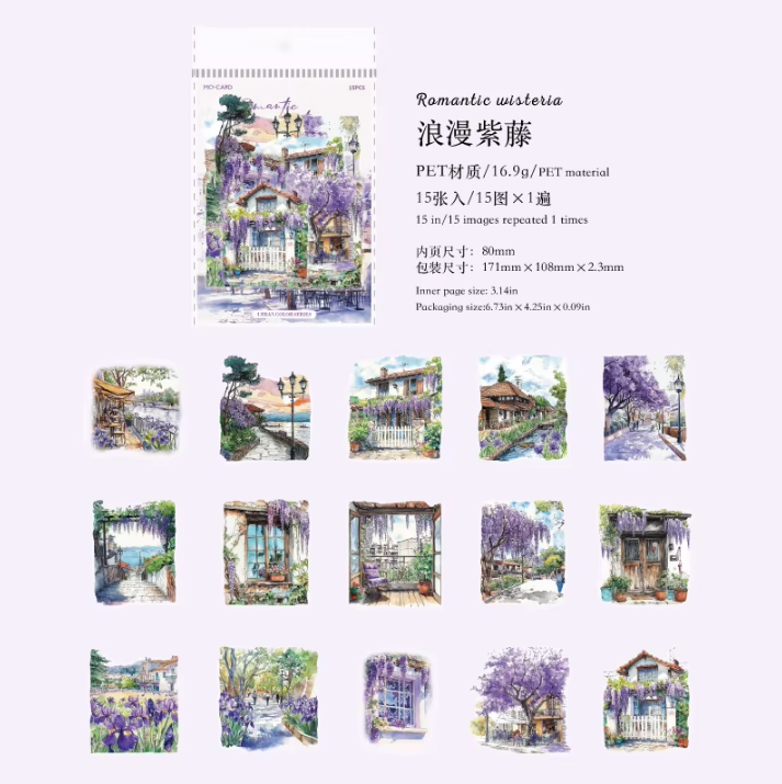 15pcs City Color Series Urban Landscaping Stickers