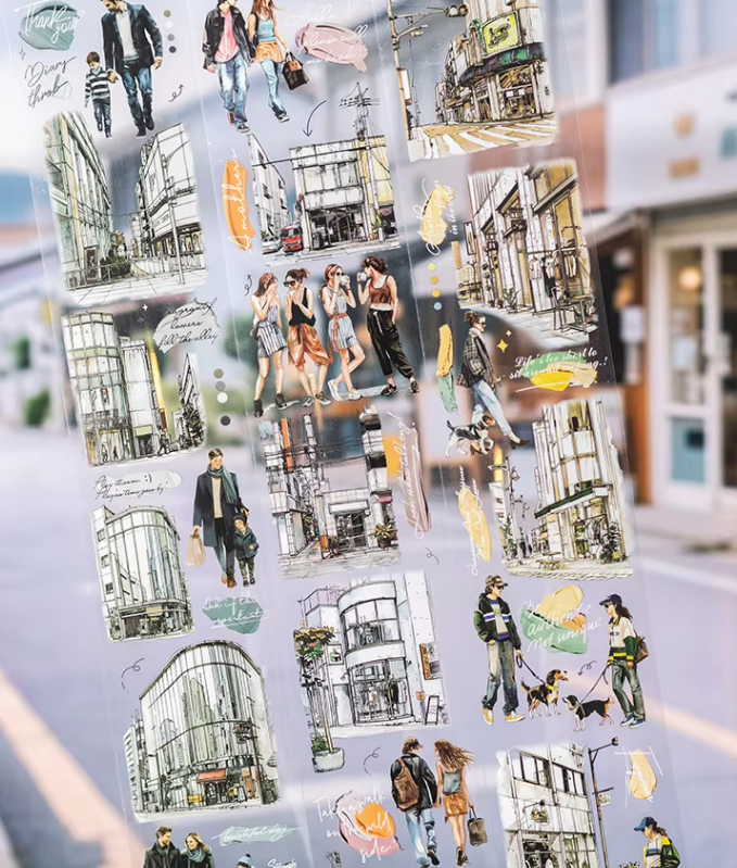 60mm*200cm Urban Stroll Series Vintage Street Character Pet Tape