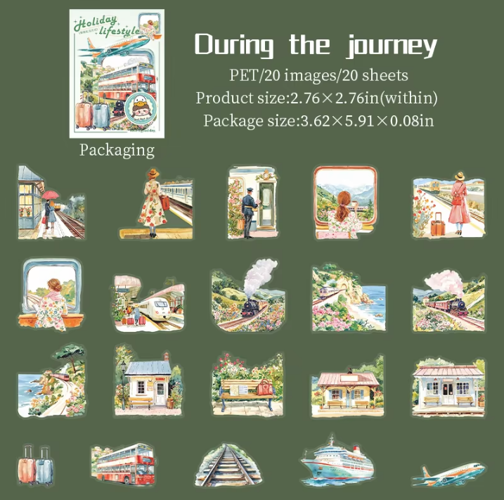 20 Pcs Holiday Lifestyle Series Vintage Travel Plant Flower Pet Stickers