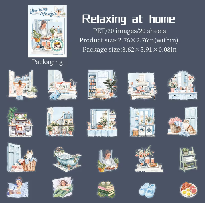 20 Pcs Holiday Lifestyle Series Vintage Travel Plant Flower Pet Stickers