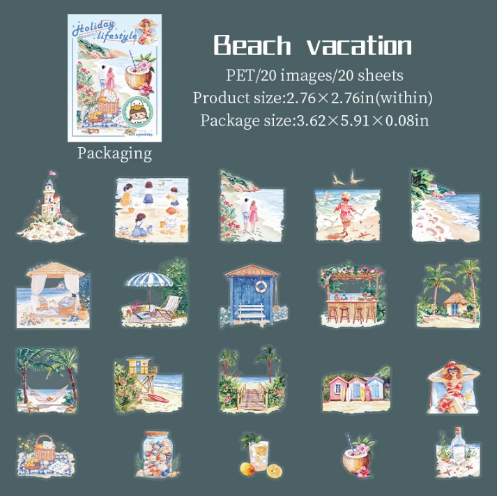 20 Pcs Holiday Lifestyle Series Vintage Travel Plant Flower Pet Stickers