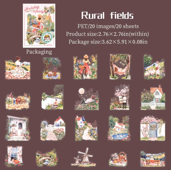 20 Pcs Holiday Lifestyle Series Vintage Travel Plant Flower Pet Stickers