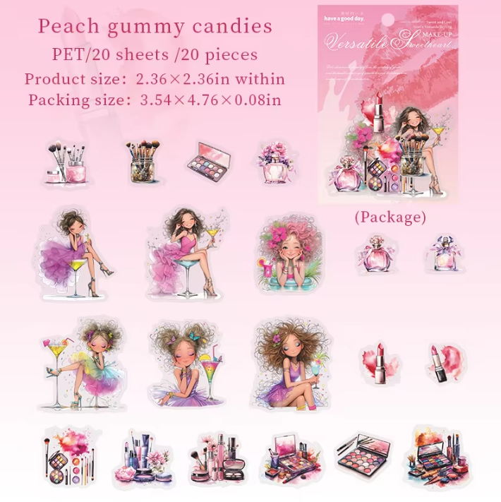 20pcs Variegated Sweetheart Collection Series Girls Beauty Pet Stickers