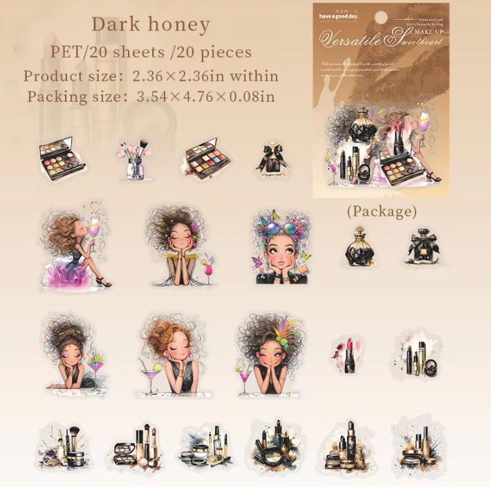 20pcs Variegated Sweetheart Collection Series Girls Beauty Pet Stickers