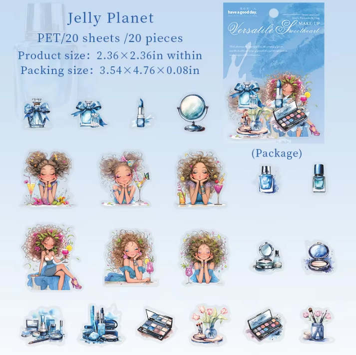 20pcs Variegated Sweetheart Collection Series Girls Beauty Pet Stickers