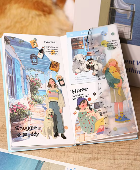 1 Roll Pets and Girl Series Original Character PET Tape for journaling