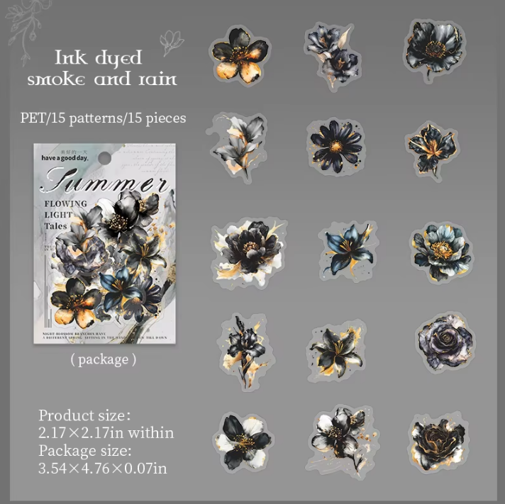 15 pcs Flower Story Series Multi-Size Flower Sticker Pack