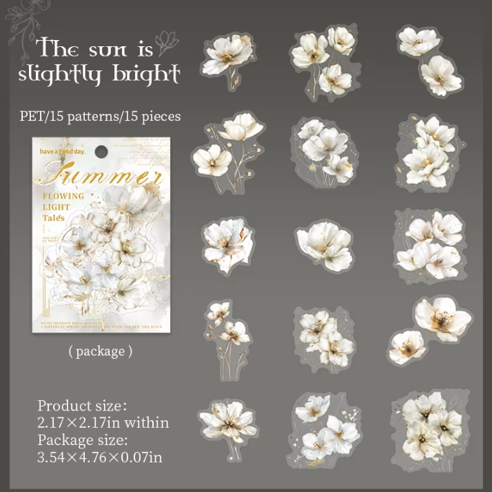 15 pcs Flower Story Series Multi-Size Flower Sticker Pack