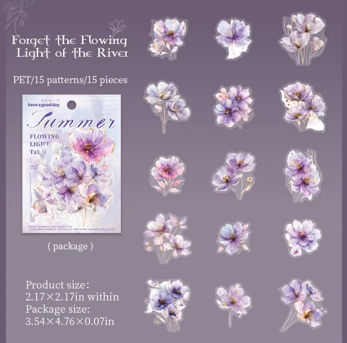 15 pcs Flower Story Series Multi-Size Flower Sticker Pack