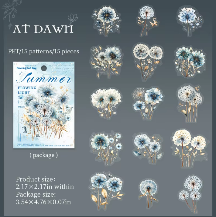 15 pcs Flower Story Series Multi-Size Flower Sticker Pack