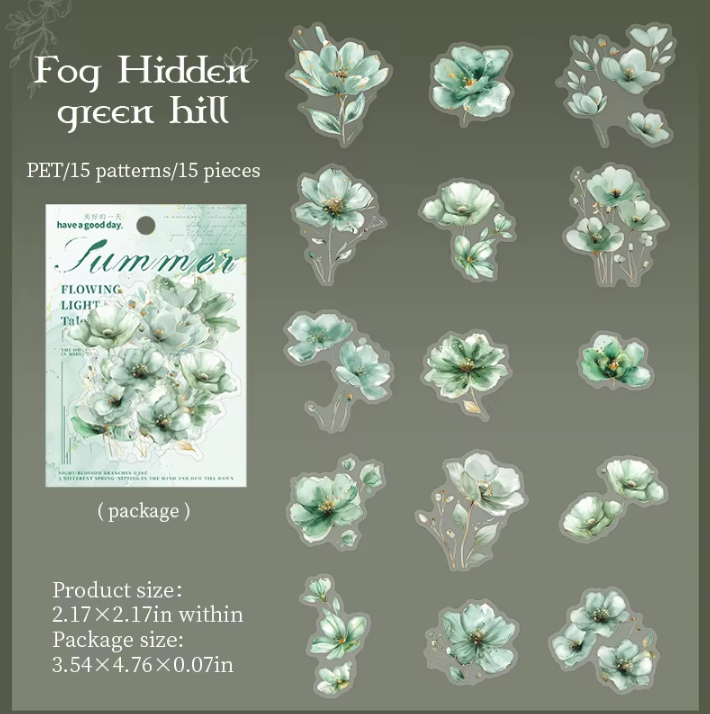 15 pcs Flower Story Series Multi-Size Flower Sticker Pack