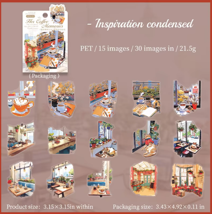 30 Pcs Her Coffee Memory Series Vintage Character Coffee Stickers