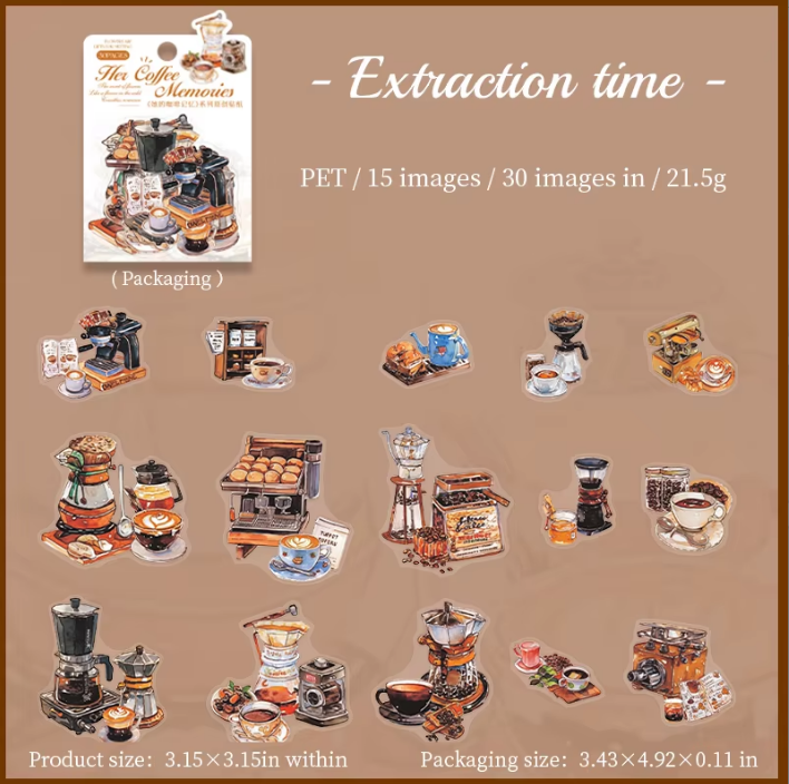 30 Pcs Her Coffee Memory Series Vintage Character Coffee Stickers