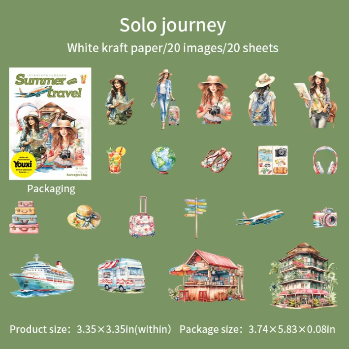 20 Pcs Summer Travel Journey Series Vintage Character stickers