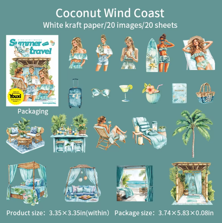 20 Pcs Summer Travel Journey Series Vintage Character stickers