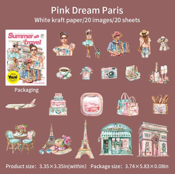 20 Pcs Summer Travel Journey Series Vintage Character stickers