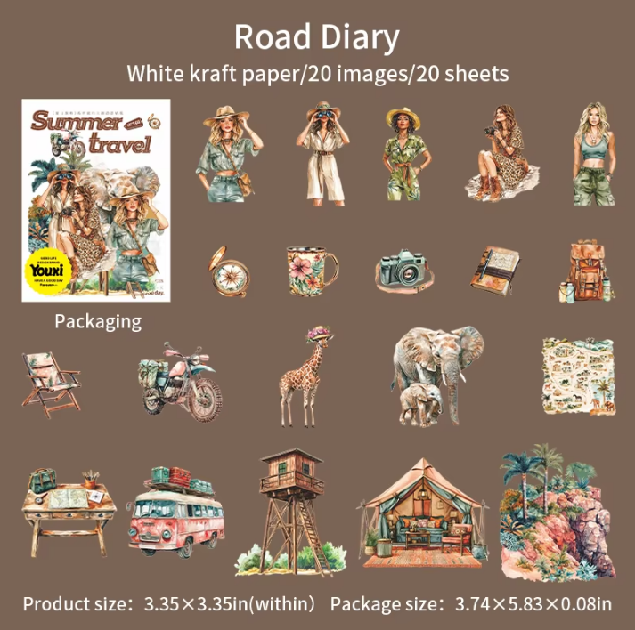 20 Pcs Summer Travel Journey Series Vintage Character stickers