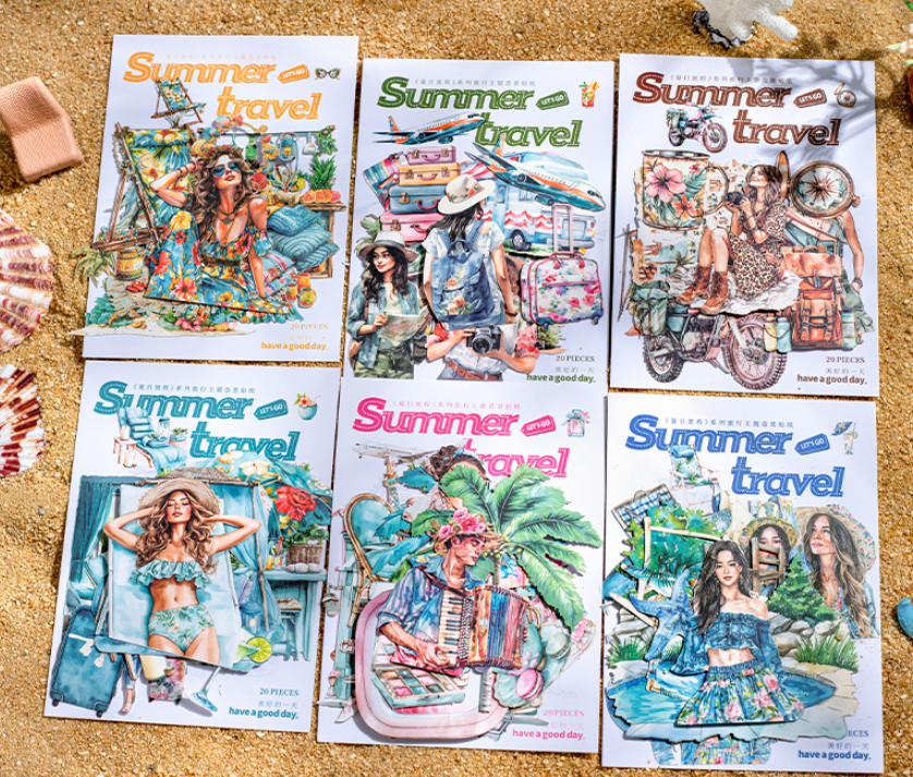 20 Pcs Summer Travel Journey Series Vintage Character stickers